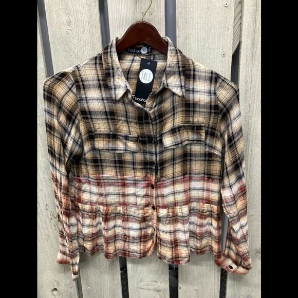 NWT BOOHOO 6 Western Bleached Oversize Ombré Unisex Buttoned SlouchyRuffle Shirt - Picture 1 of 15